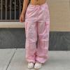 Women's Cargo Pants Low Waist Leisure Jogging Light Hiking Sporty Workout Wide Leg Baggy Trekking Pocket Streetwear(m-) Pink view 2