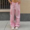 Women's Cargo Pants Low Waist Leisure Jogging Light Hiking Sporty Workout Wide Leg Baggy Trekking Pocket Streetwear(m-) Pink view 3