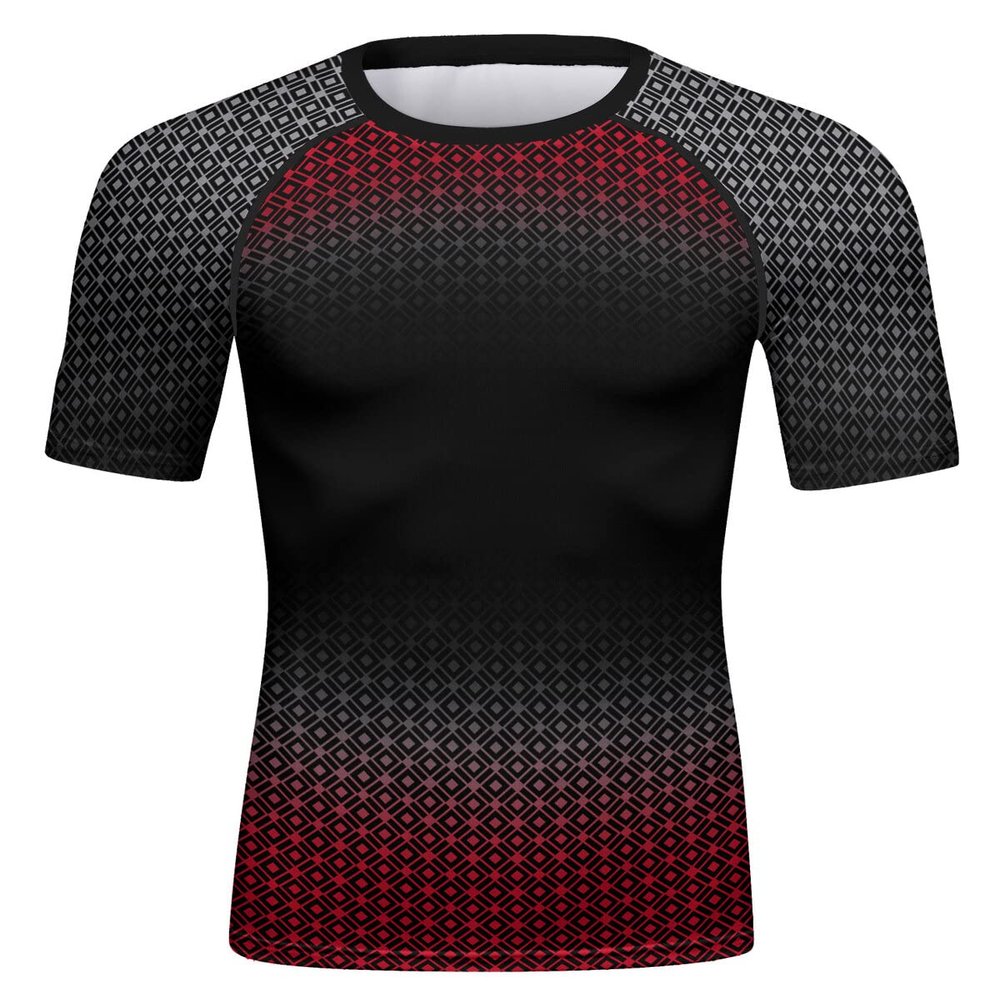 Red Plume Mens 3D Digital Printing Short Sleeve T-Shirt Outdoor Running Yoga Fitness Tight Shirt for Men(EE,XXL)