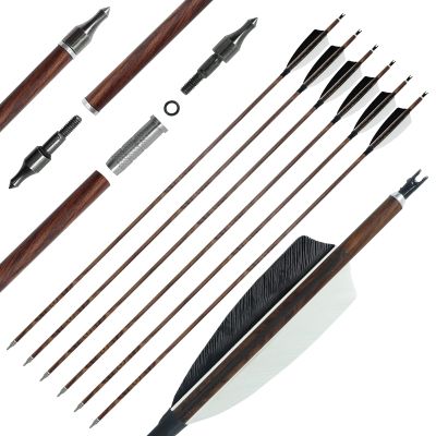 28"/30" Pure Carbon Wood Archery Spine 400/500/600 with Removable Tip 4" True Feather Arrows for Recurve and Compound Bows and Traditional Bow Hunting Target Practice (6 Pack) (28 inches,Spine 600)