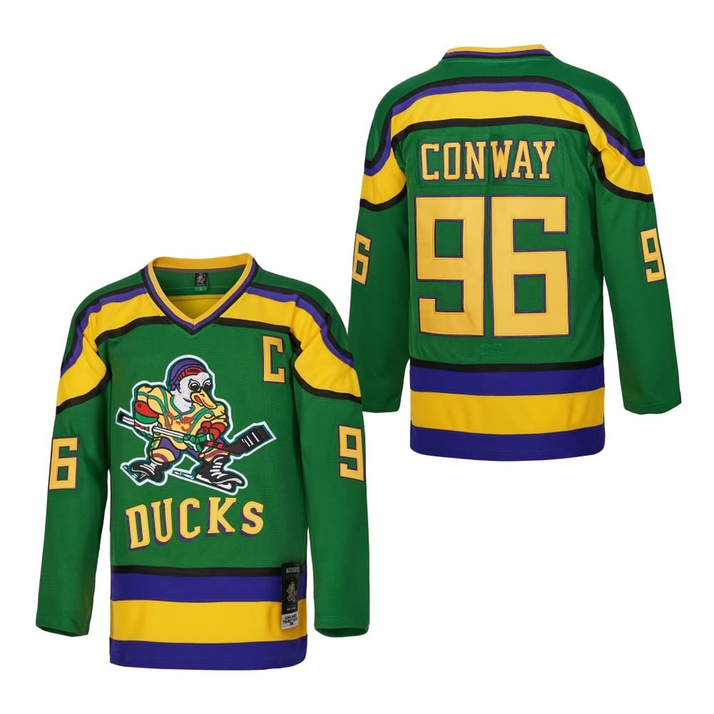 D-5 Youth Mighty Ducks Jersey #96 Conway #99 Banks Jersey,Movie Ice Hockey Jersey for Kids (96-Green,Large)