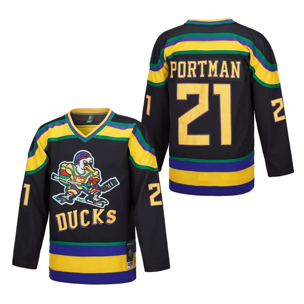 D-5 Men Mighty Ducks Jersey #33 Goldberg #66 Bombay #96 Conway #99 Banks Jersey,Movie Ice Hockey Jersey for Men S-XXXL (#21-Black, XX-Large)
