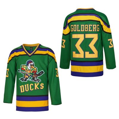 D-5 Men Mighty Ducks Jersey #33 Goldberg #66 Bombay #96 Conway #99 Banks Jersey,Movie Ice Hockey Jersey for Men S-XXXL (#33-Green, Large)
