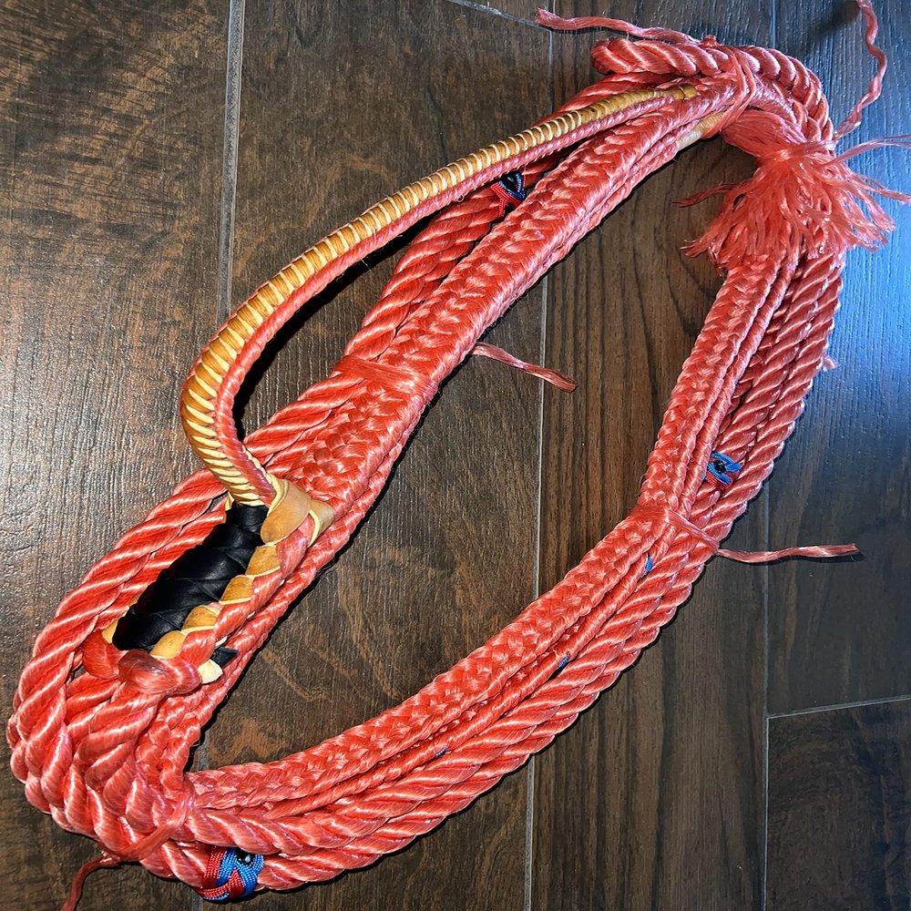 Bull Rope Red Poly Pro 9x7 RH 7/8" x 1" Soft - EPT Bull Ropes Riding Rope 16'