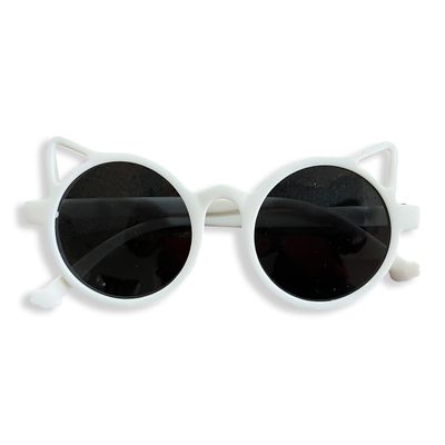 BLINKRITE Trendy Round-Shaped Little Devil Cat Ear Sunglasses for Girls Kids Toddlers with Gradient Lenses (White)