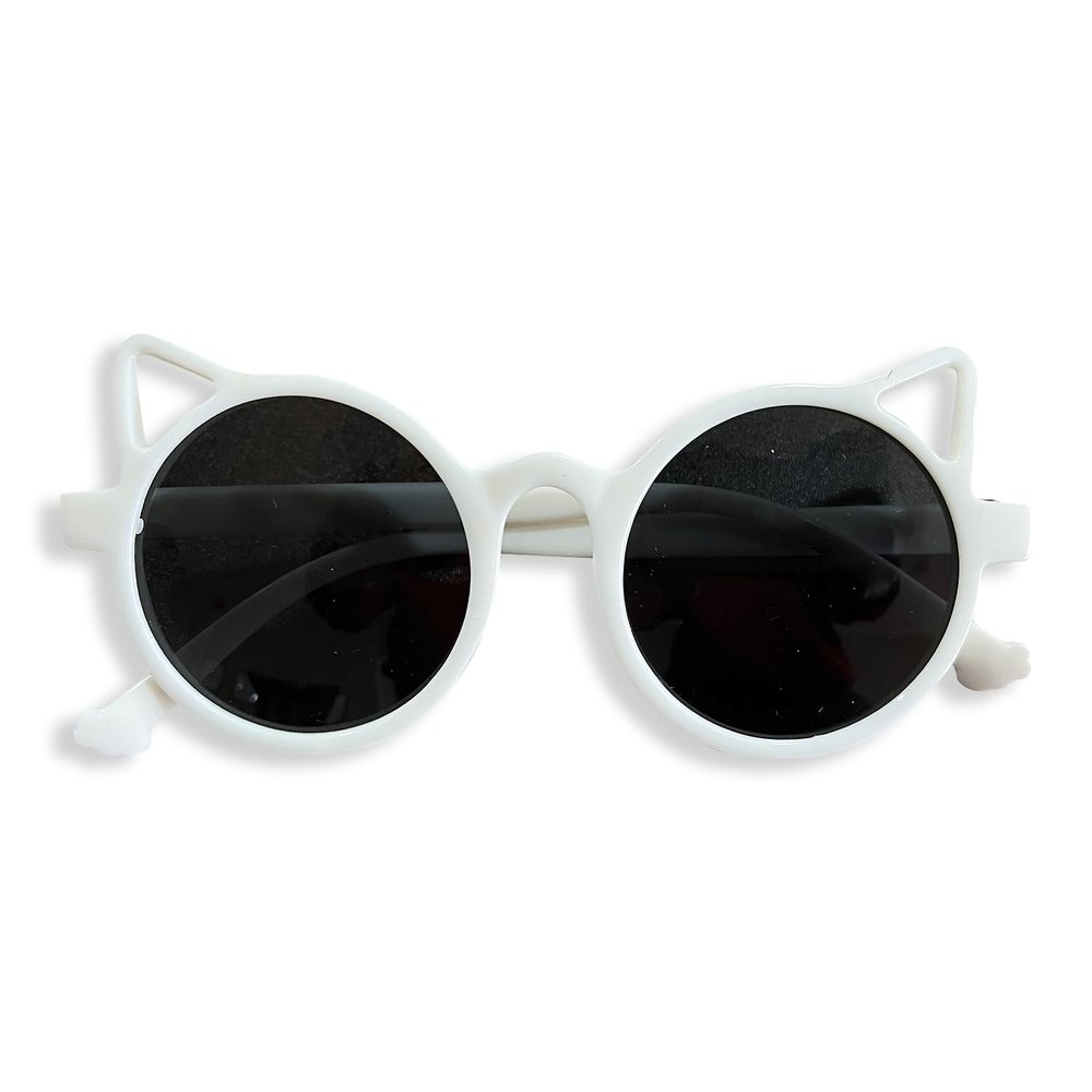 BLINKRITE Trendy Round-Shaped Little Devil Cat Ear Sunglasses for Girls Kids Toddlers with Gradient Lenses (White)