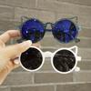 BLINKRITE Trendy Round-Shaped Little Devil Cat Ear Sunglasses for Girls Kids Toddlers with Gradient Lenses (White) view 3