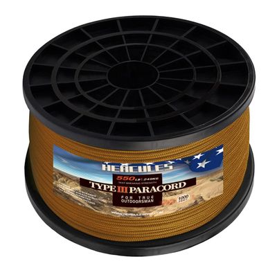 HERCULES Type III Paracord 550 Paracord Rope Parachute Cord, 1000' Coyote Brown for Camping Cord, Survival Rope