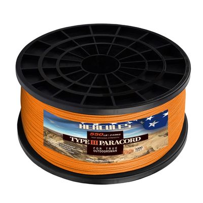 HERCULES Type III Paracord 550 Paracord Rope Parachute Cord, 1000' Neon Orange for Camping Cord, Survival Rope