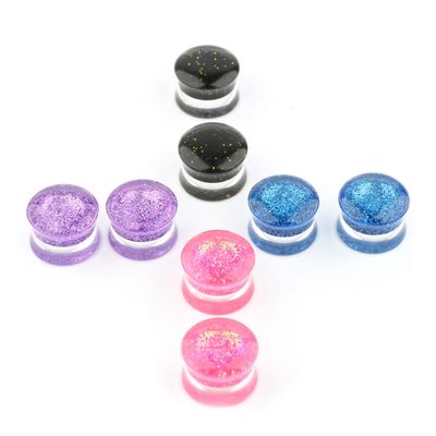 Balala 2g 6mm 8pcs Clear Pink Purple Blue Black Acrylic Glitter Double Flare Saddle Ear Gauges Plugs Expander