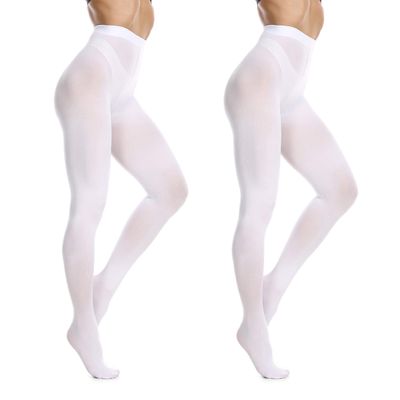 Frola Women's 80 Denier Soft Semi Opaque Solid Color Footed Pantyhose Tights(XX-Large,2Pairs White)