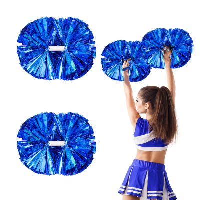 heyesaki Pom Poms Cheerleading2 Pack Cheer Pom Poms with Baton Handle,13.8 inches Metallic Foil Rainbow Film Cheerleading pom poms for Kids Adult Cheer Team SpiritBlue