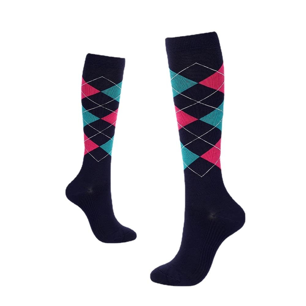Drincoshow Sports Compression Socks Athletic Socks Stretch Socks Stockings Compression Stockings (L/XL,Blue diamond shape)