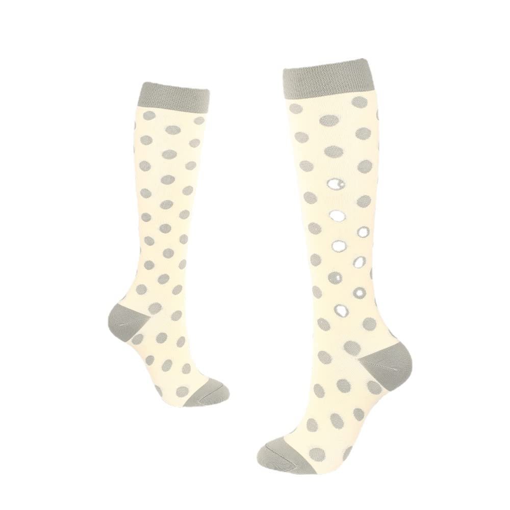 Drincoshow Sports Compression Socks Athletic Socks Stretch Socks Stockings Compression Stockings (L/XL,Beige dots)