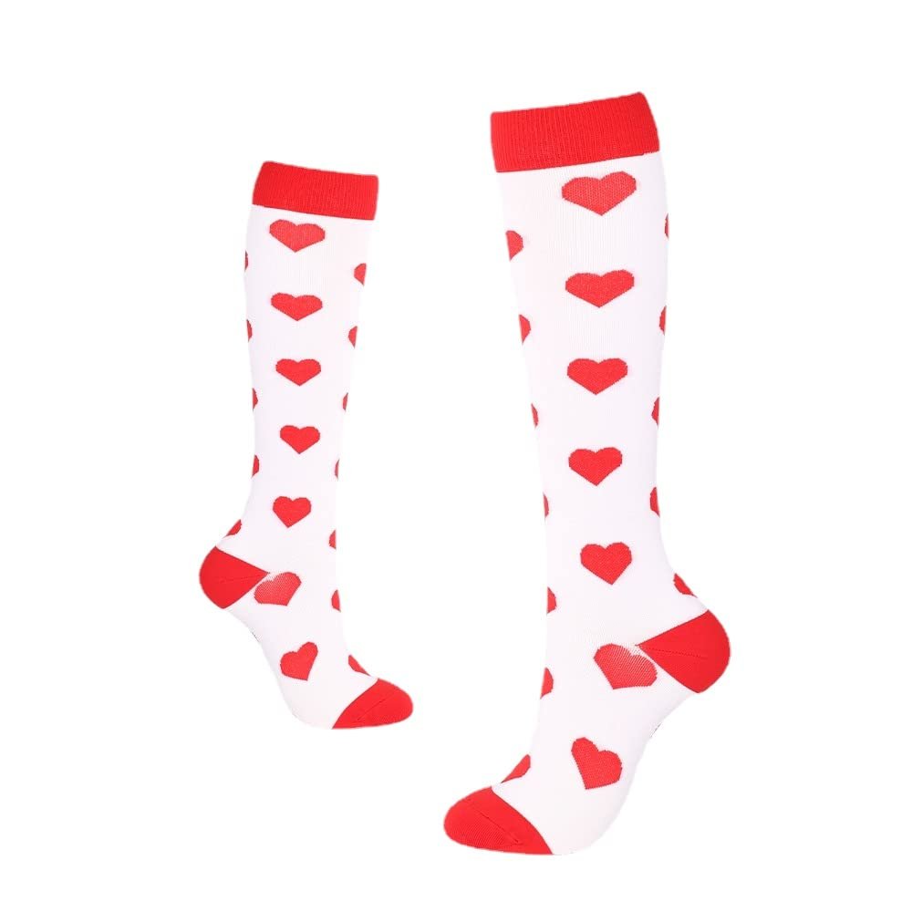 Drincoshow Sports Compression Socks Athletic Socks Stretch Socks Stockings Compression Stockings (L/XL,Red heart in the white background)