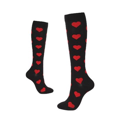 Drincoshow Sports Compression Socks Athletic Socks Stretch Socks Stockings Compression Stockings (S/M,Black red hearts)