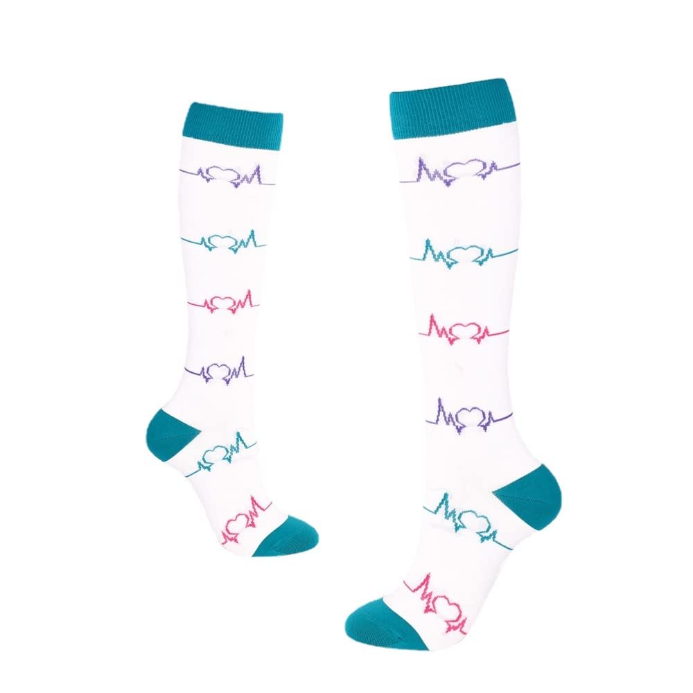 Drincoshow Sports Compression Socks Athletic Socks Stretch Socks Stockings Compression Stockings (S/M,White ECG)