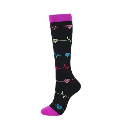 Drincoshow Compression Socks Outdoor Sports Socks High Tube Trendy Socks Running Socks Compression Stockings Calf Socks (L/XL,Electrocardiogram)