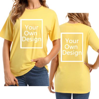 Custom T Shirts for Women Design Your Own Shirt Add Text/Image/Logo Personalized Cotton Tee Printed Photo Front/Back Yellow