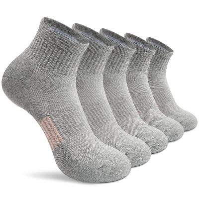 Gonii Ankle Socks Womens Athletic Thick Cushioned Running Hiking Crew Socks 5-Pairs (Grey)