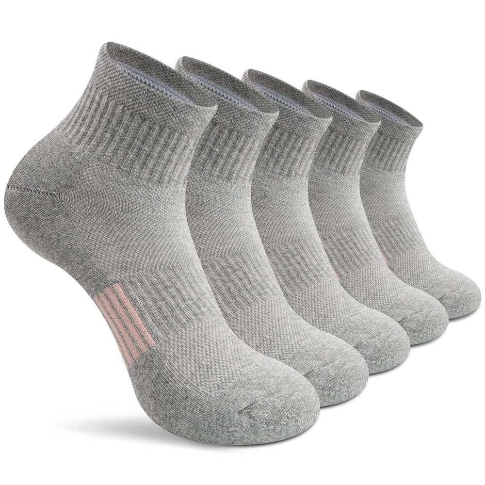 Gonii Ankle Socks Womens Athletic Thick Cushioned Running Hiking Crew Socks 5-Pairs (Grey)