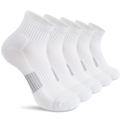 Gonii Ankle Socks Womens Athletic Thick Cushioned Running Hiking Crew Socks 5-Pairs (White)
