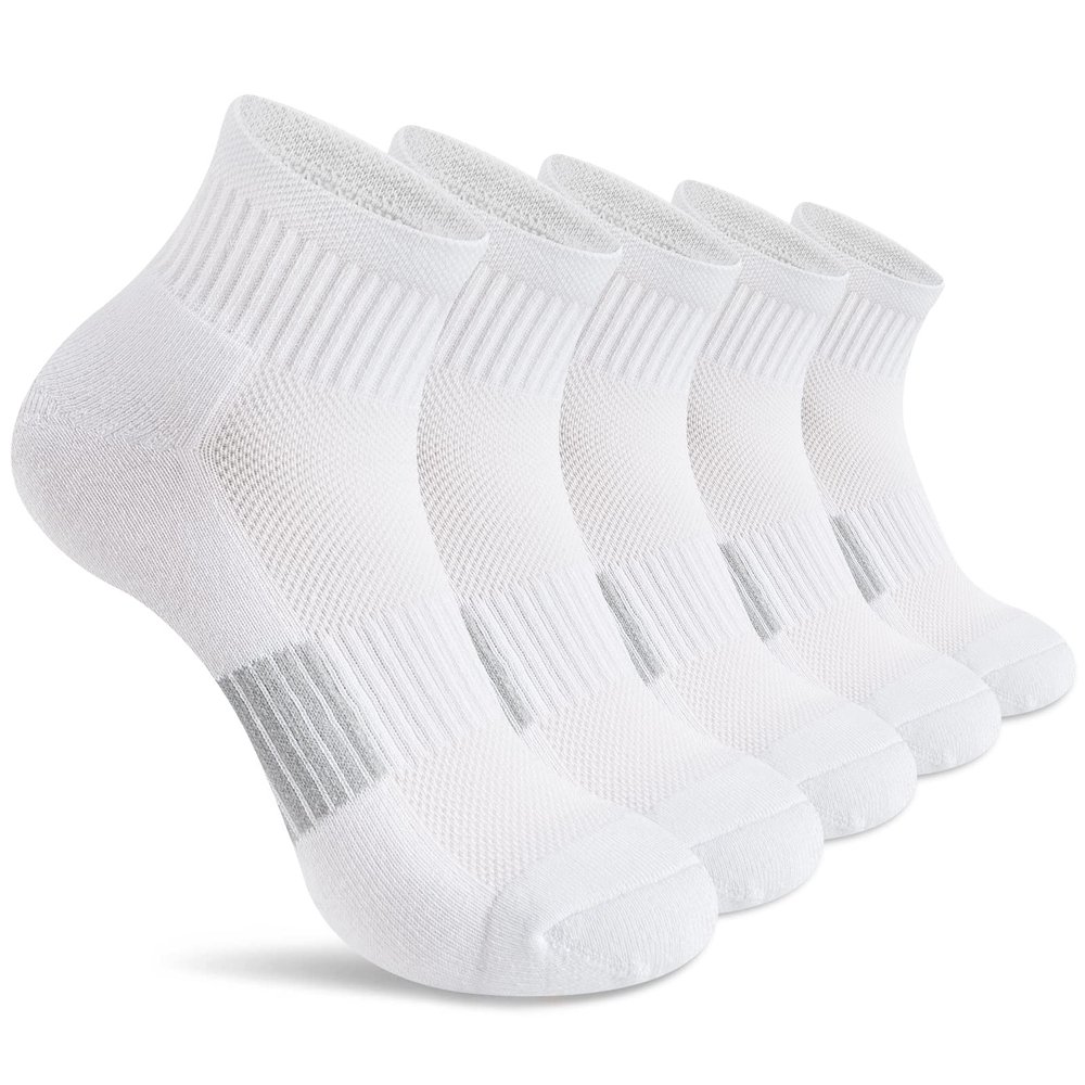Gonii Ankle Socks Womens Athletic Thick Cushioned Running Hiking Crew Socks 5-Pairs (White)