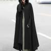 tuduoms Women's Winter Hooded Cape Trench Coat Wool Blend Long Cape Poncho Renaissance Witch Cosplay Cape Halloween Costumes Black view 2