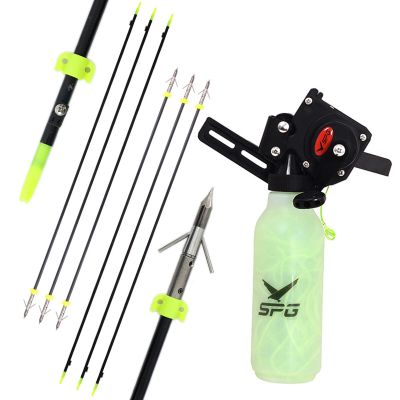 Archery Bow Fishing Reel Kit Bowfishing Reel with Bowfishing Arrows Set Fiberglass Fishing Arrows Bowfishing Tool Accessories (Black)