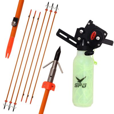 Archery Bow Fishing Reel Kit Bowfishing Reel with Bowfishing Arrows Set Fiberglass Fishing Arrows Bowfishing Tool Accessories (Orange)