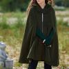 tuduoms Women's Winter Hooded Cape Poncho Coat Wool Blend Short Cape Jacket Renaissance Witch Cosplay Cape Halloween Costumes Army Green view 2