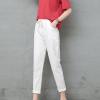 DGHM-JLMY Women's Tapered Waist Ankle Pants Cotton Linen Thin Straight Loose Drawstring Soft Cropped Pants Elastic Waist (White,Small,5,OZ) view 2