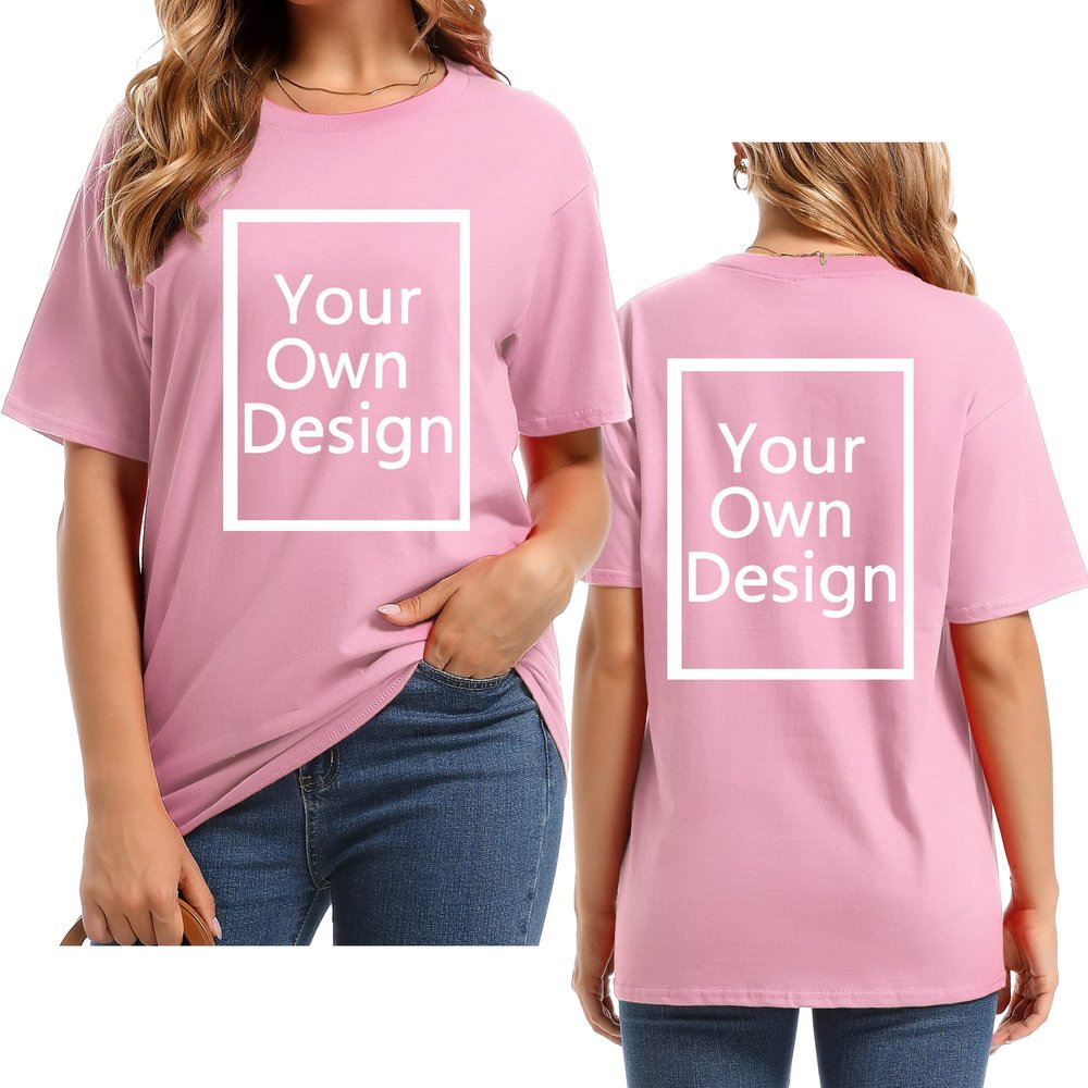 Custom T Shirts for Women Design Your Own Shirt Add Text/Image/Logo Personalized Cotton Tee Printed Photo Front/Back Pink