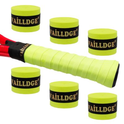 Vailldge Tennis Racket Grip Tape - Pattern Dots Grip Tape Absorbs Sweat Tennis Grip Anti Slip Overgrip for Tennis Racquet Squash Racket Badminton Baseball Bat Pingpong Paddle (Fluorescent green 6pack)