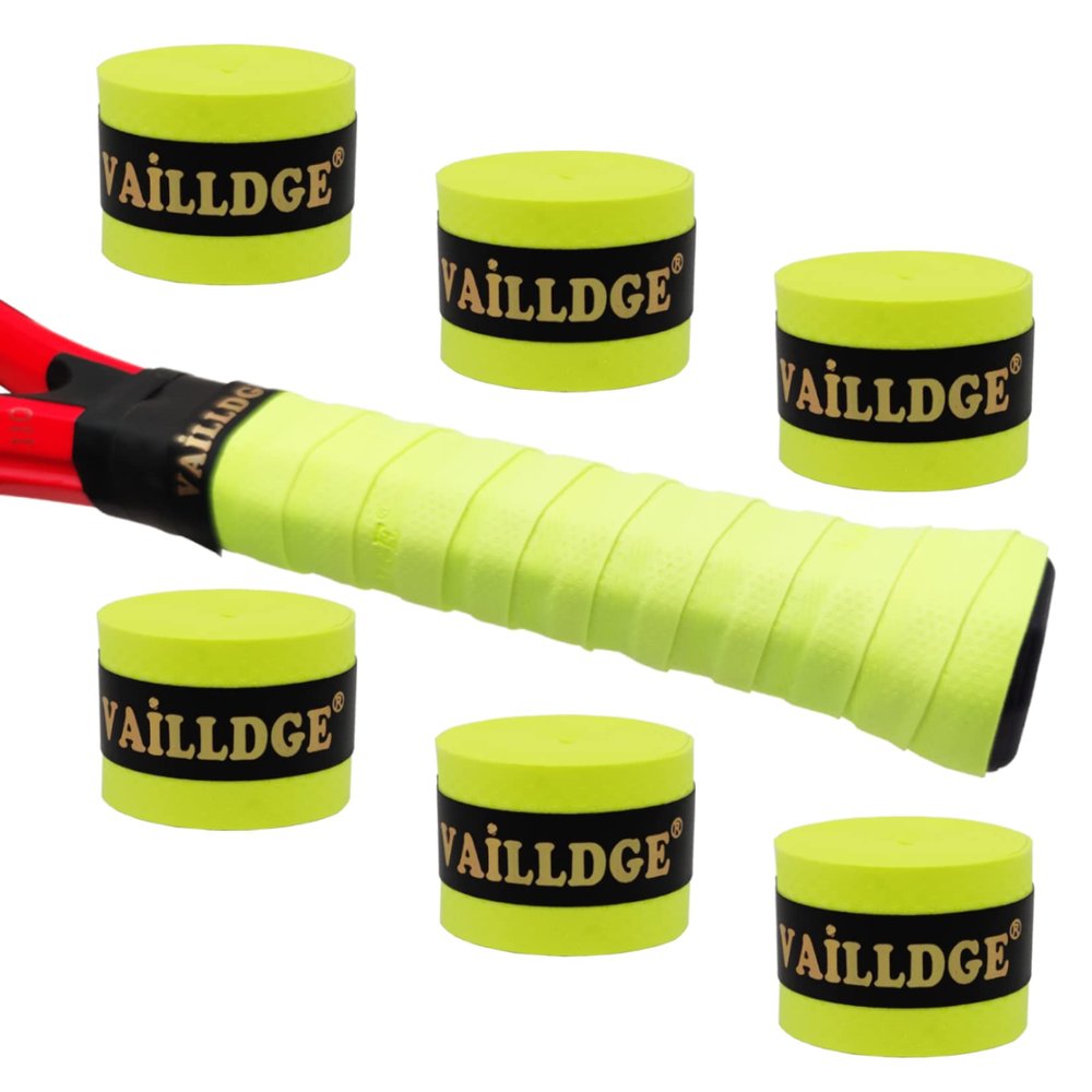 Vailldge Tennis Racket Grip Tape - Pattern Dots Grip Tape Absorbs Sweat Tennis Grip Anti Slip Overgrip for Tennis Racquet Squash Racket Badminton Baseball Bat Pingpong Paddle (Fluorescent green 6pack)
