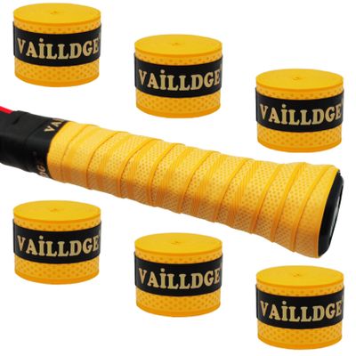 Vailldge Tennis Racket Grip Tape - Pattern Dots Grip Tape Absorbs Sweat Tennis Grip Anti Slip Overgrip for Tennis Racquet Squash Racket Badminton Baseball Bat Pingpong Paddle (Yellow 6pack)