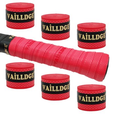 Vailldge Tennis Racket Grip Tape - Pattern Dots Grip Tape Absorbs Sweat Tennis Grip Anti Slip Overgrip for Tennis Racquet Squash Racket Badminton Baseball Bat Pingpong Paddle (Red 6pack)