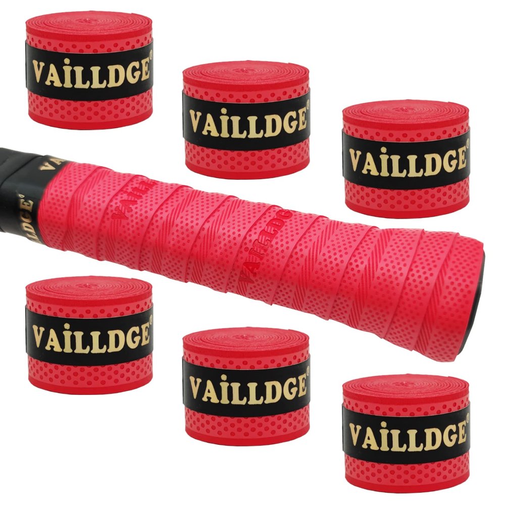 Vailldge Tennis Racket Grip Tape - Pattern Dots Grip Tape Absorbs Sweat Tennis Grip Anti Slip Overgrip for Tennis Racquet Squash Racket Badminton Baseball Bat Pingpong Paddle (Red 6pack)