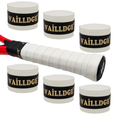 Vailldge Tennis Racket Grip Tape - Pattern Dots Grip Tape Absorbs Sweat Tennis Grip Anti Slip Overgrip for Tennis Racquet Squash Racket Badminton Baseball Bat Pingpong Paddle (White 6pack)