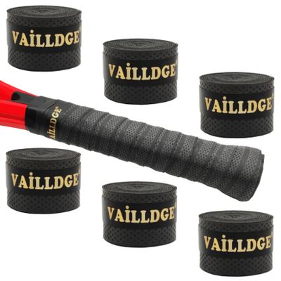 Vailldge Tennis Racket Grip Tape - Pattern Dots Grip Tape Absorbs Sweat Tennis Grip Anti Slip Overgrip for Tennis Racquet Squash Racket Badminton Baseball Bat Pingpong Paddle (Black 6pack)