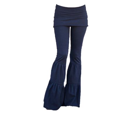 Colorblock Print Women's Yoga Flared Pants High Waisted Fit Floral Bell Bottoms Soft Popular Stylish Palazzo Pants (Dark Blue,Small,5,OZ)