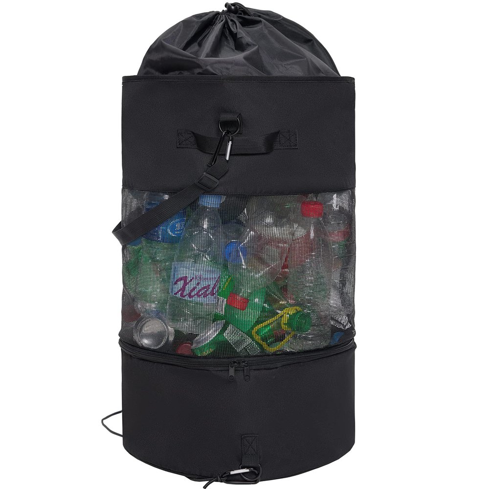 EZAKIE Boat Trash Bag Large Boat Trash Can for 80+ Cans, Boat Trash Container with Bottom Zipper Opening, Outdoor Boat Garbage Sack Storage Bag Hanging Portable Mesh Fishing Boat Accessories (Black)