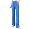 DGHM-JLMY Solid Casual Ice Silk Wide Leg Pants Women Elastic Waist Long Straight Pant Summer Drawcord Vertical Trousers (Blue,Medium,5,OZ) view 1