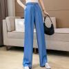 DGHM-JLMY Solid Casual Ice Silk Wide Leg Pants Women Elastic Waist Long Straight Pant Summer Drawcord Vertical Trousers (Blue,Medium,5,OZ) view 3