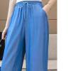 DGHM-JLMY Solid Casual Ice Silk Wide Leg Pants Women Elastic Waist Long Straight Pant Summer Drawcord Vertical Trousers (Blue,Medium,5,OZ) view 4
