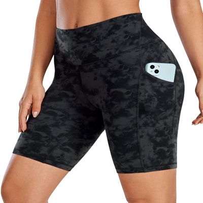 CRZ YOGA Butterluxe Biker Shorts Pockets 8" - High Waisted Workout Yoga Volleyball Buttery Soft Womens Tie Dye Smoke Ink Medium