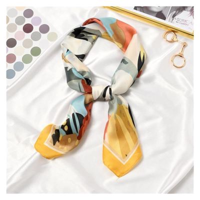 2021 Blooming Flowers Print Square Scarf Women Bandana Hairband Lady Head Wraps Female Shawl Fashion Neckerchief (Color : Yellow, Size : 70cm)