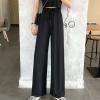 DGHM-JLMY Women's Solid Color Drape Loose Pants Drawstring Baggy Loose Beach Trousers High Waist Elastic Wide Leg Pants (Black,Small,5,OZ) view 2