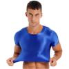YiZYiF Men's Glossy Short Sleeve Stretchy Workout Half Tank Top Vest Tee Muscle Undershirt Crop Top Blue Large view 2