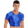 YiZYiF Men's Glossy Short Sleeve Stretchy Workout Half Tank Top Vest Tee Muscle Undershirt Crop Top Blue Large view 3